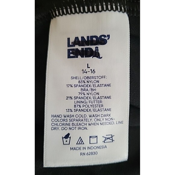 Lands' End Black LARGE 14-16 Swim Top Tankini Flutter Hem Solid Padded S98 - Picture 5 of 5